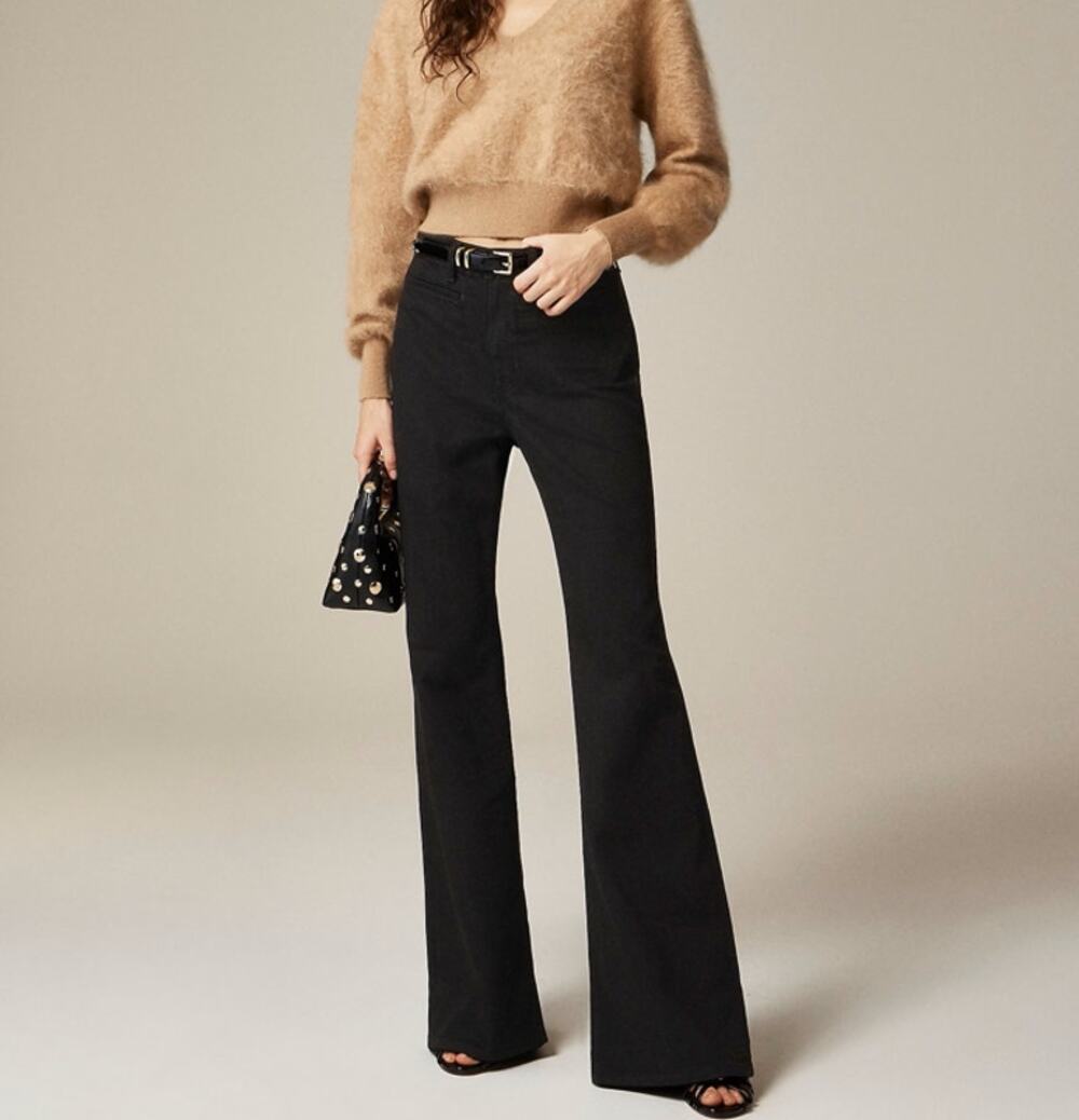 J.Crew '96 Petite Flare Jeans WMNS 31P Black Rinse High Rise Semi-Stretch Denim